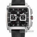 Black Tag Heuer watch with square chronograph subdials