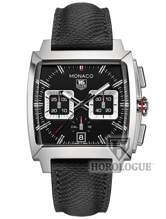 Black Tag Heuer watch with square chronograph subdials
