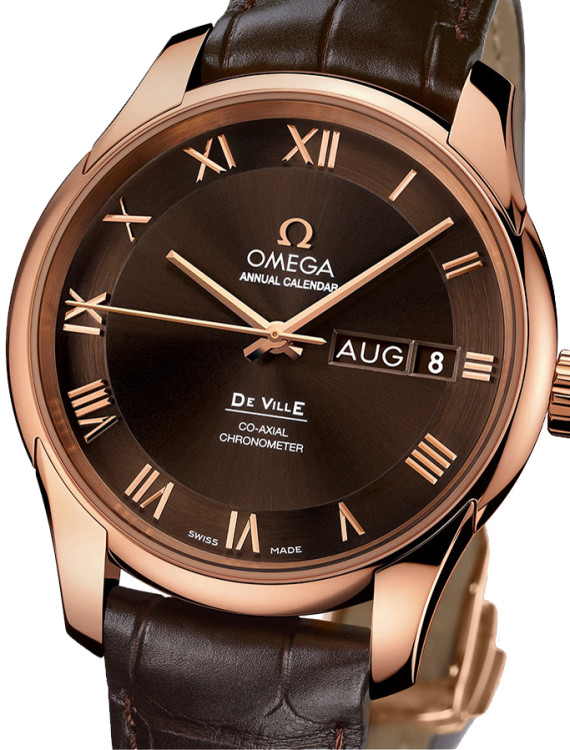 side picture of omega deville with gold hour markings