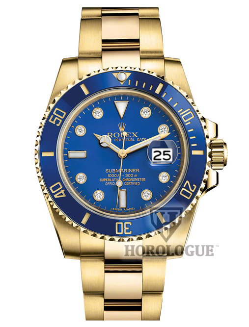 18K gold submariner with 8 diamonds on dial