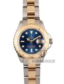 Two tone band and blue dial ladies rolex yacht-master watch