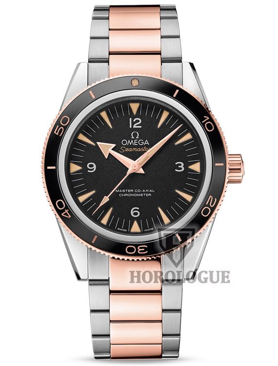 Two tone Omega Seamaster 300 Master with black dial and gold hands