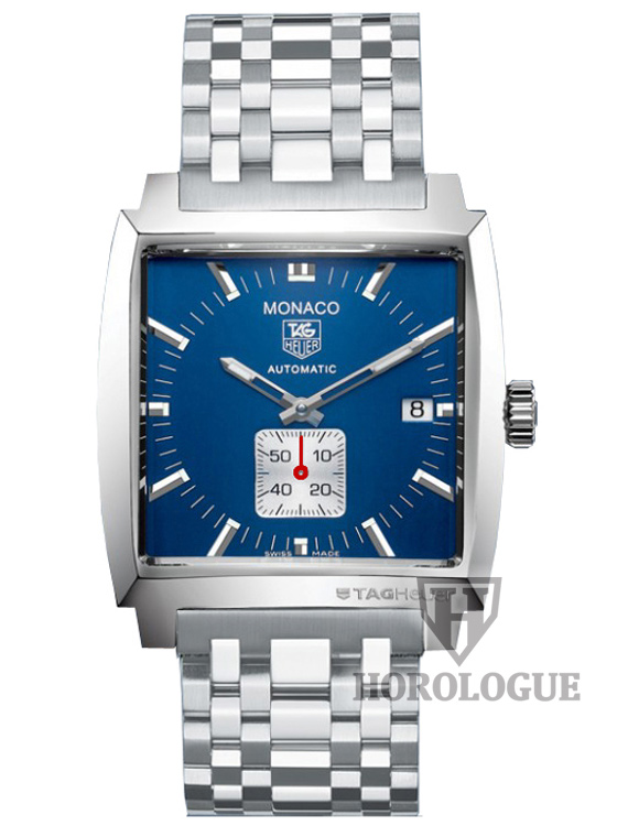 Stainless steel tag heuer model WW2111.BA0780 with blue dial and white chronograph at 6 o'clock