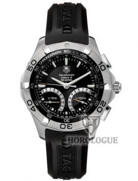 Quartz Tag Heuer Aquaracer watch with black dial and rubber band