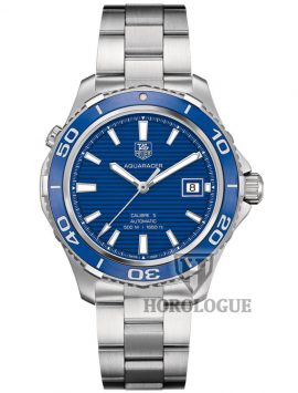 Aquaracer watch model with blue dial and blue ceramic bezel