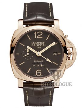Rose gold panerai watch with brown leather strap